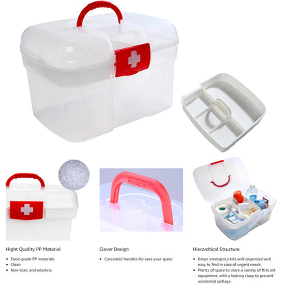 1PCS 2-Tier Medicine Organizer Box with Locking Lid – Portable First Aid Kit