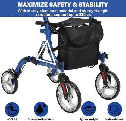 2-in-1 Folding Walker & Wheelchair for Seniors, 300lbs Capacity Rollator with All-Terrain Wheels, Shock Absorption, Dual Brake S