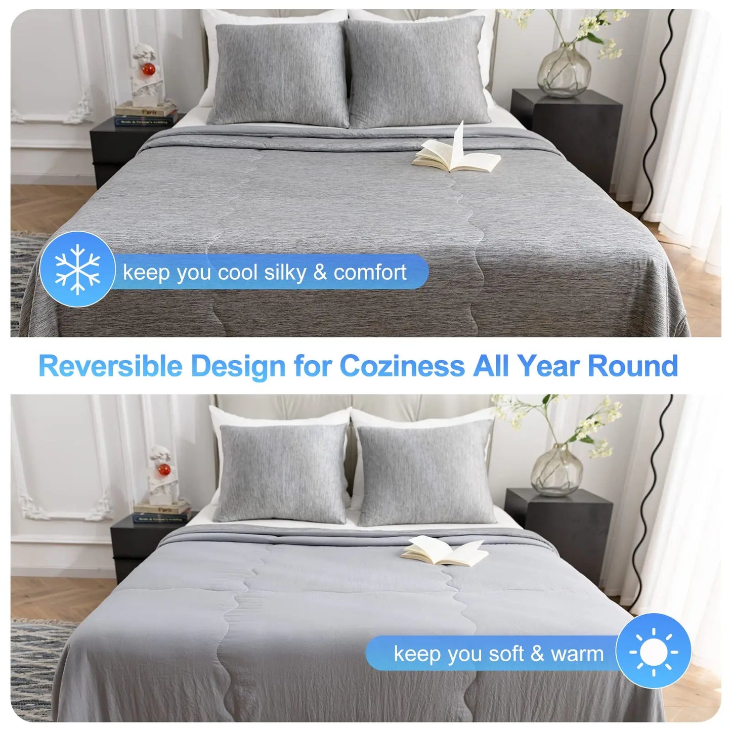 Orhopui Cooling Comforter, Cooling Blanket with Chill Cooling Fiber, for Night Sweats