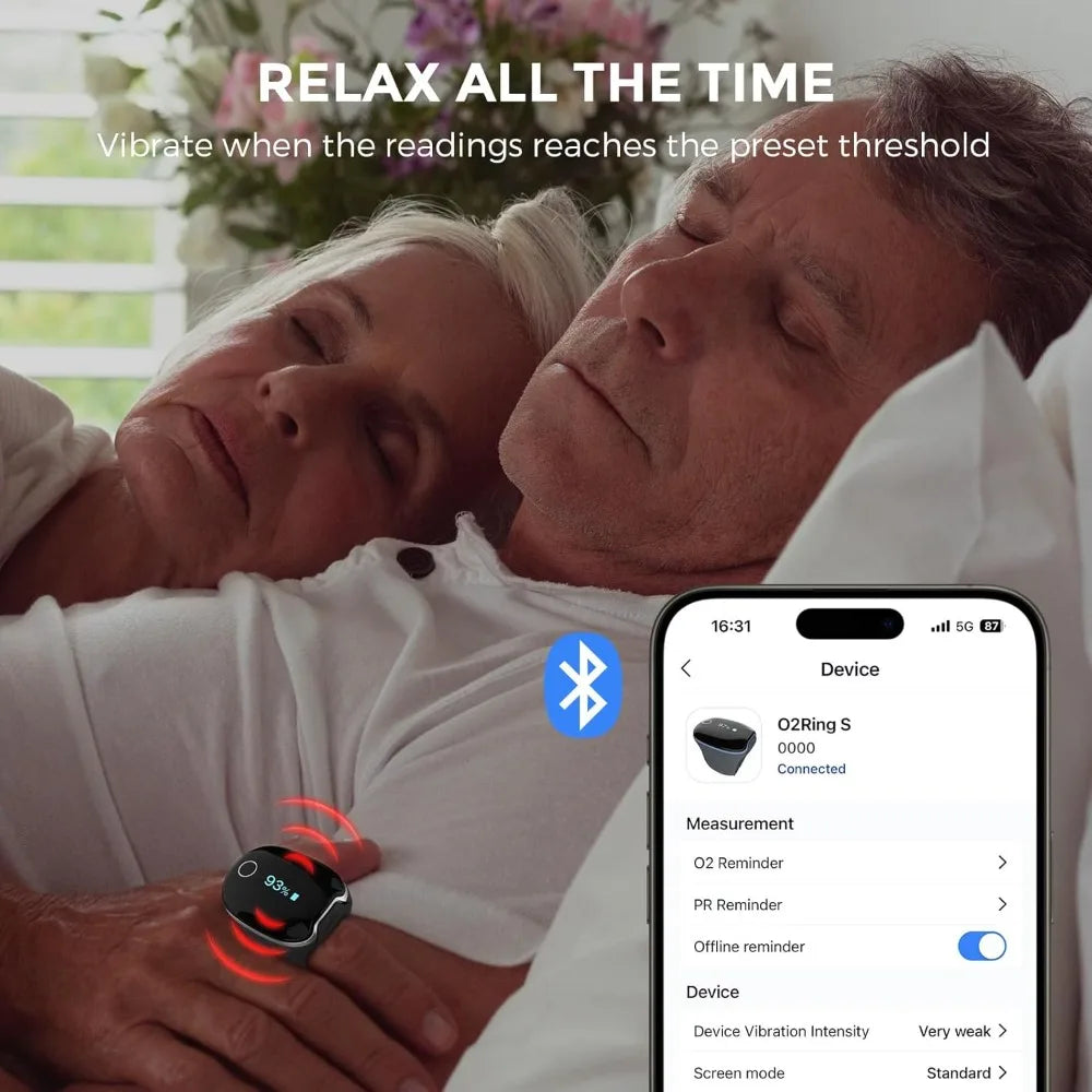 Upgraded O2 Ring-S Oxygen Monitor with Vibration Reminder, Bluetooth Pulse Oximeter