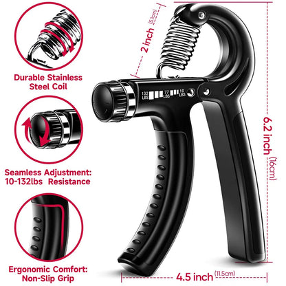 Adjustable Hand Gripper Kit (5-in-1) - Forearm & Finger Exercise, Stress Relief Ball