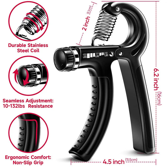 Adjustable Hand Gripper Kit (5-in-1) - Forearm & Finger Exercise, Stress Relief Ball