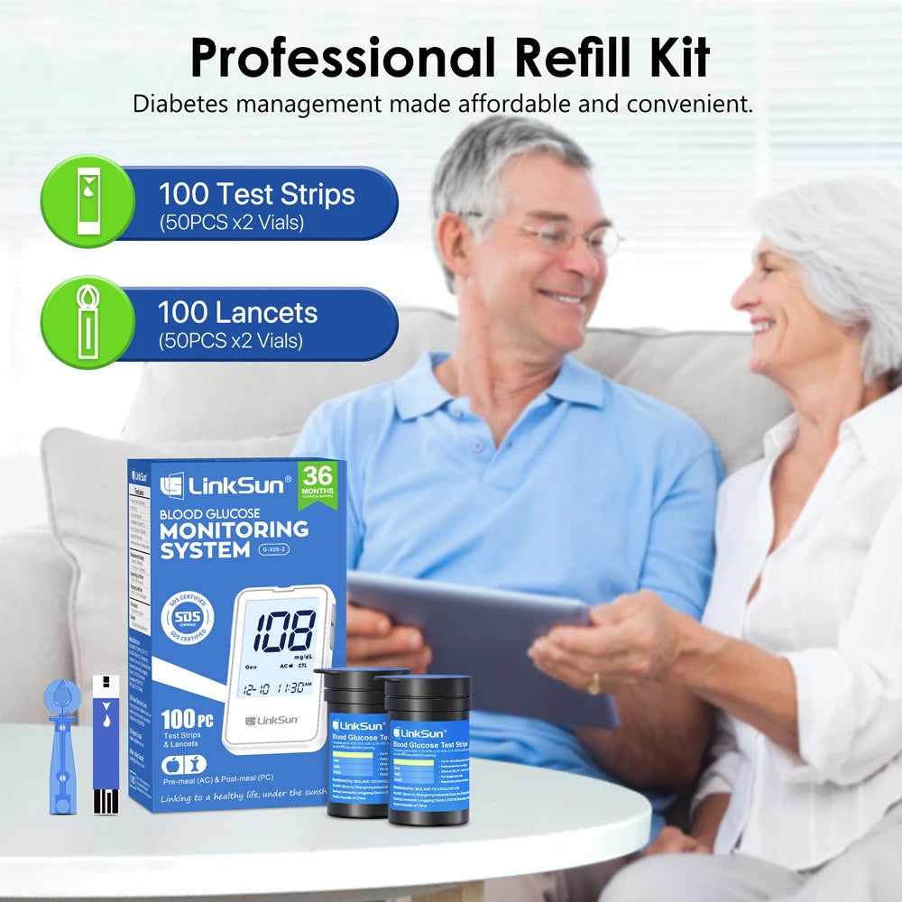 Glucometer 50/100pcs Diabetes Tester Blood Sugar Monitor Digital - Complete Kit