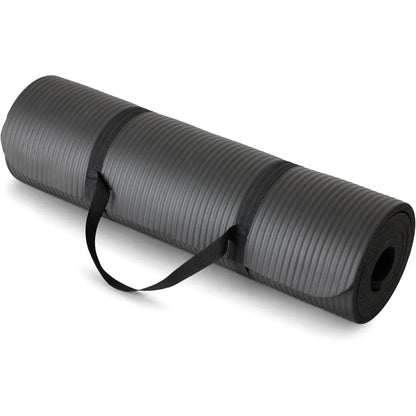 Basics 1/2 Inch Extra Thick Exercise Yoga Mat with Carrying Strap, Cushioned Support