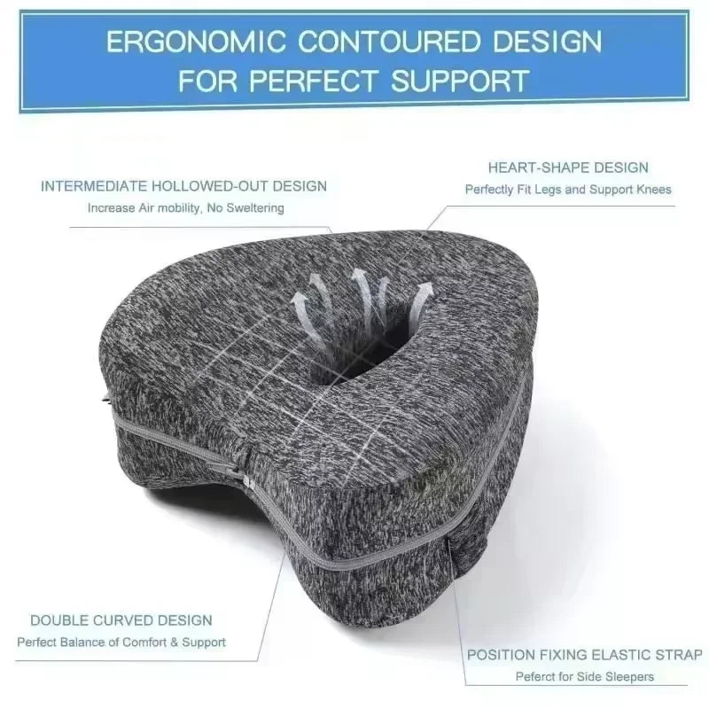 Ergonomic Side Sleeping Pillows -w/Memory Foam Knee Pillow with Strap for Side Sleeper Leg Support Cushion