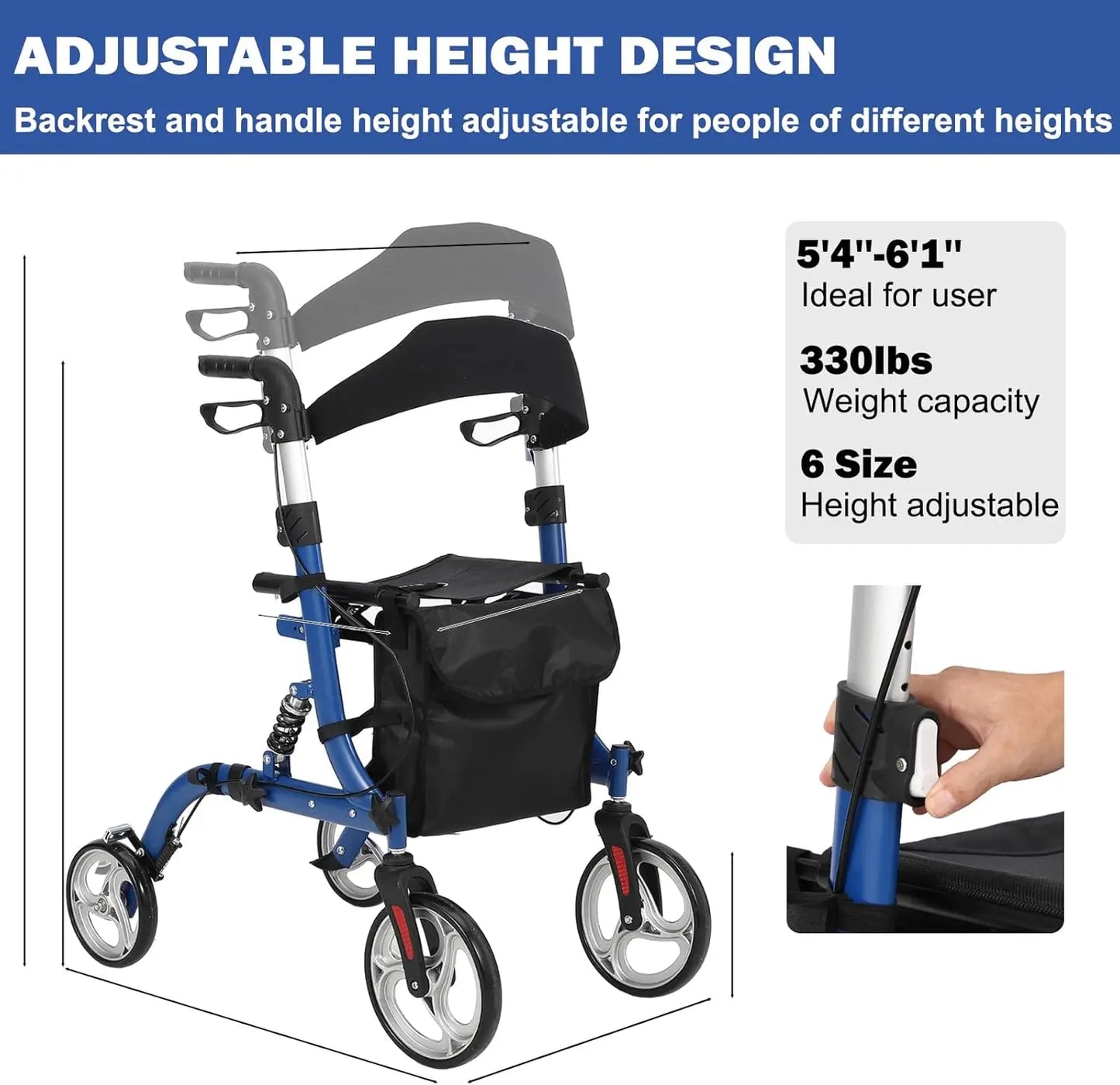 2-in-1 Folding Walker & Wheelchair for Seniors, 300lbs Capacity Rollator with All-Terrain Wheels, Shock Absorption, Dual Brake S