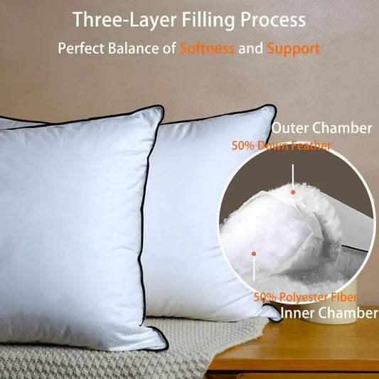 NEW Premium White Goose Down Pillows Soft and Support Down Bed Pillow for Sleeping
