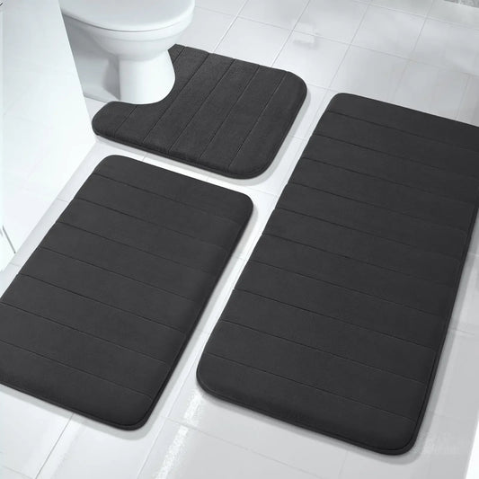 Black Memory Foam Bathmat Soft Comfortable Super Water Absorption Non-Slip Thick Machine Washable Easy to Dry