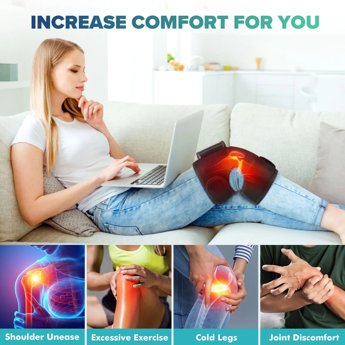 Joint Physiotherapy Hot Compress Vibration Massage for Elbow, Shoulder Support Thermal Knee Pad Relieve Arthritis
