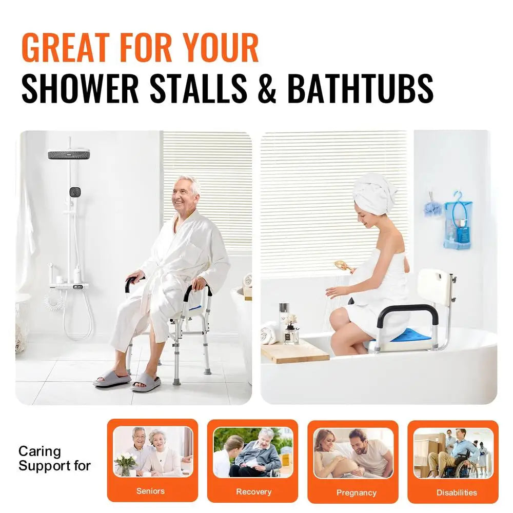 Adjustable Shower Chair with Backrest and Arms Non-Slip Safety Seat-400lbs Capacity