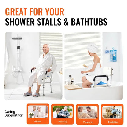 Adjustable Shower Chair with Backrest and Arms Non-Slip Safety Seat-400lbs Capacity