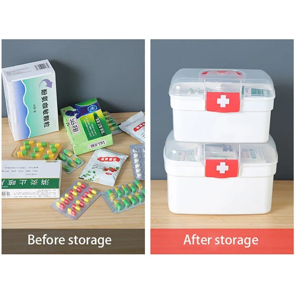 1PCS 2-Tier Medicine Organizer Box with Locking Lid – Portable First Aid Kit