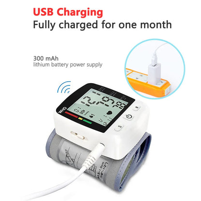 Digital Blood Pressure Monitor Wrist Tensiometer Electronic Sphygmomanometer with LCD, 2 X 90 Memory Rechargeable