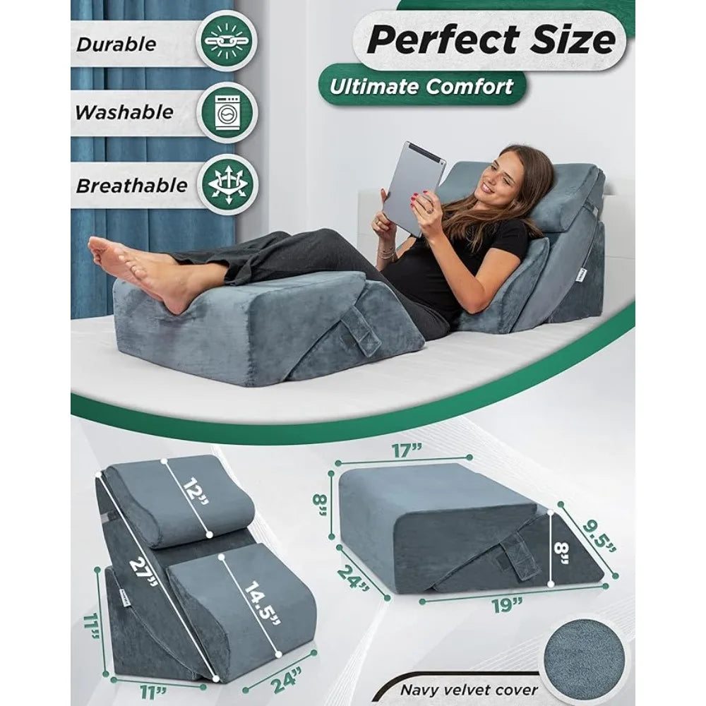 BEST -6pcs Orthopedic Bed Wedge Pillow Set, Post Surgery Aloe Vera Memory Foam