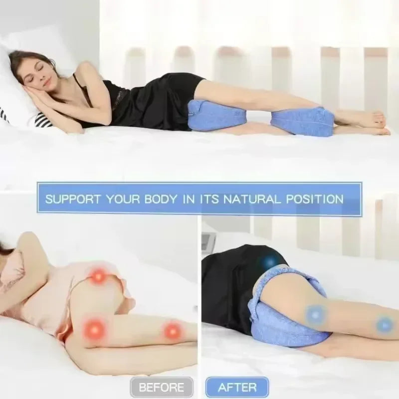 Ergonomic Side Sleeping Pillows -w/Memory Foam Knee Pillow with Strap for Side Sleeper Leg Support Cushion
